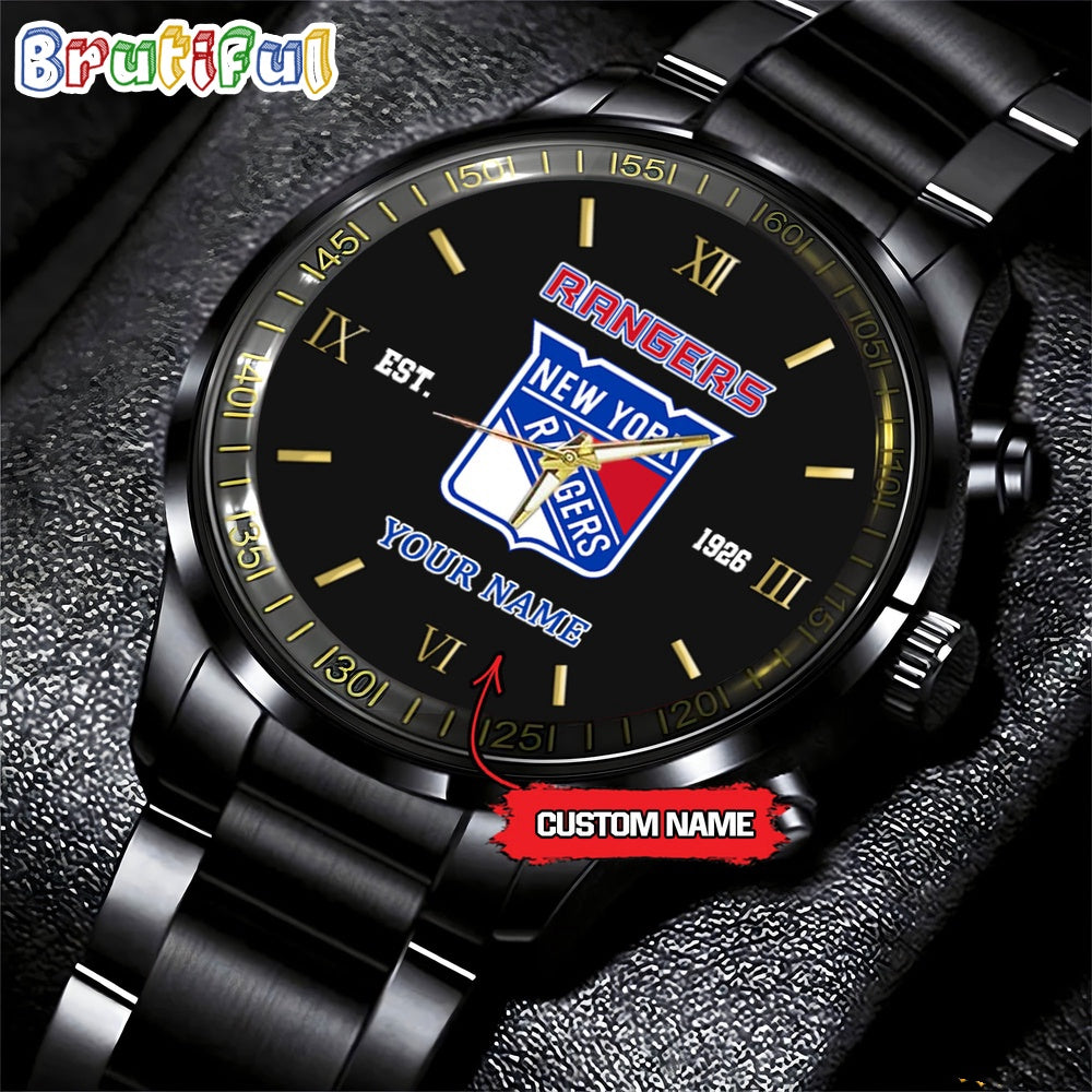 NHL New York Rangers Black Fashion Watch Custom Hockey Game Time