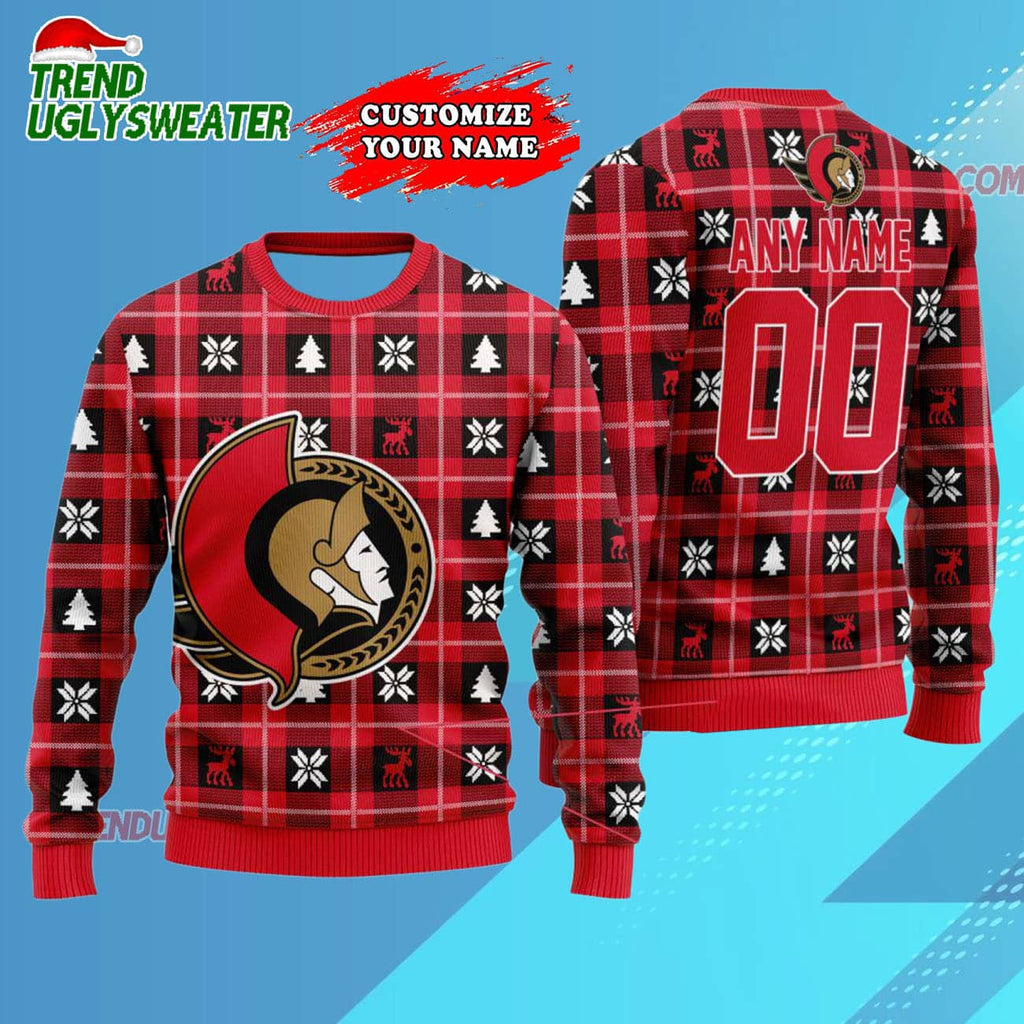 NHL Ottawa Senators Personalized Snow Tree Ugly Christmas Sweater