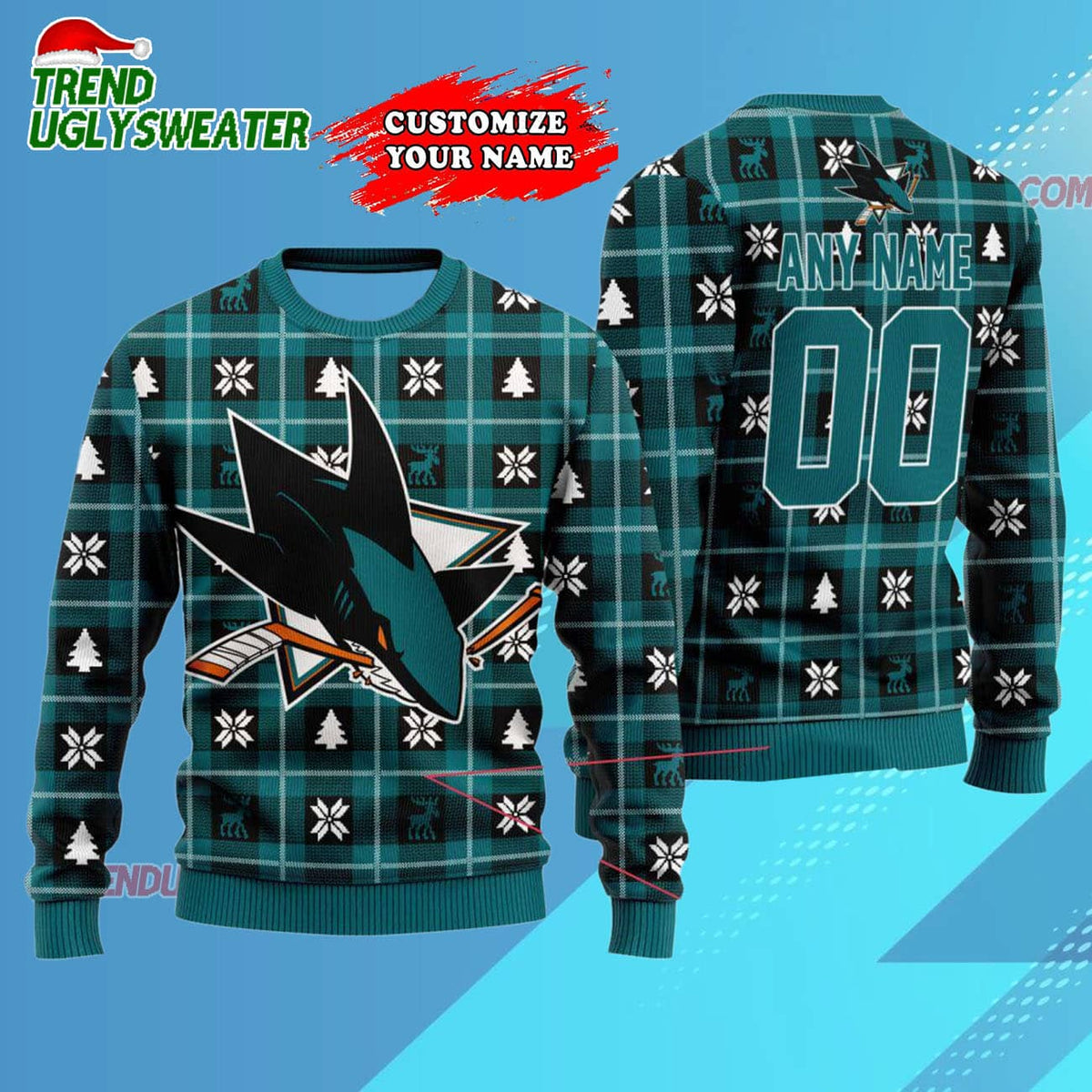 NHL San Jose Sharks Personalized Snow Tree Ugly Christmas Sweater
