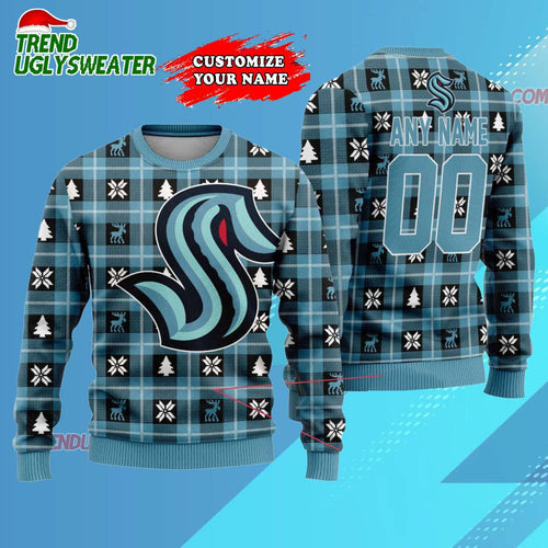 NHL Seattle Kraken Personalized Snow Tree Ugly Christmas Sweater