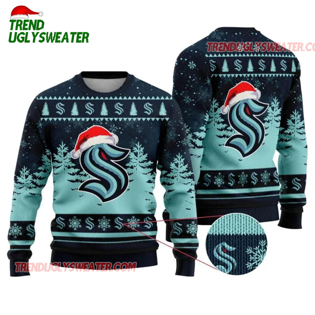 NHL Seattle Kraken Santa Hat Ugly Christmas Sweater