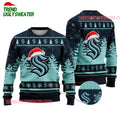 NHL Seattle Kraken Santa Hat Ugly Christmas Sweater