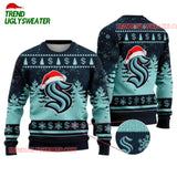 NHL Seattle Kraken Santa Hat Ugly Christmas Sweater