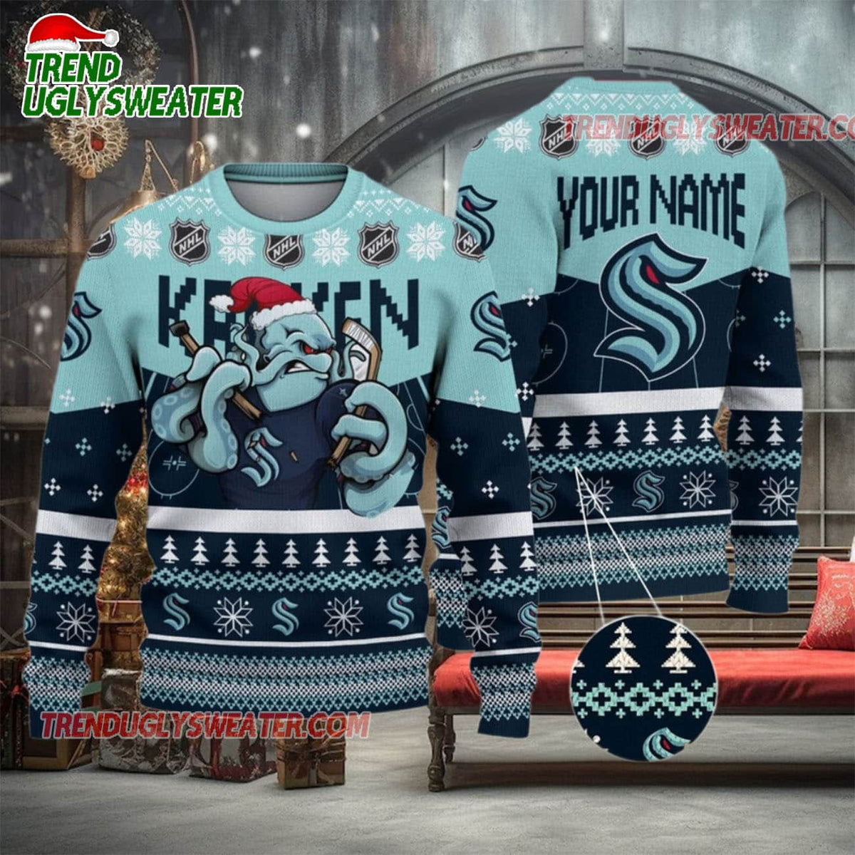 NHL Seattle Kraken Santas Icebreaker Ugly Christmas Sweater