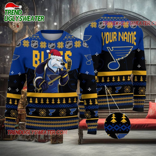 NHL St Louis Blues Mascot Fiery Skates Ugly Christmas Sweater