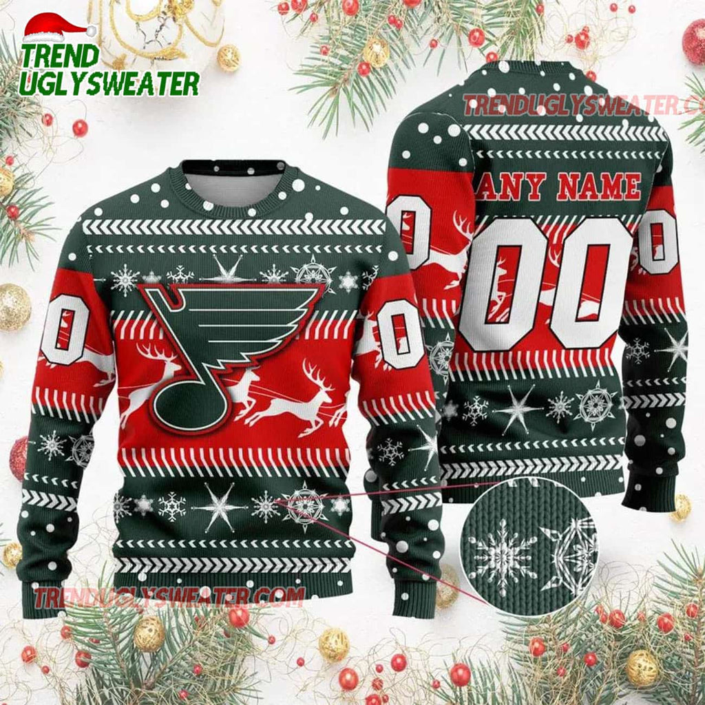 NHL St Louis Blues Personalized Name & Number Ugly Christmas Sweater
