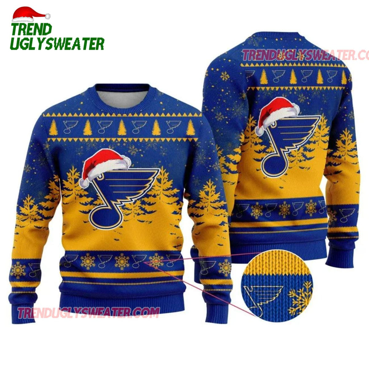 NHL St Louis Blues Santa Hat Ugly Christmas Sweater