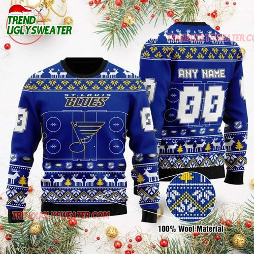 NHL St Louis Blues Winter Ice Rink Personalized Name & Number Ugly Christmas Sweater