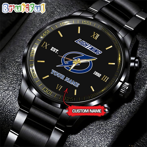 NHL Tampa Bay Lightning Black Fashion Watch Custom Hockey Game Time