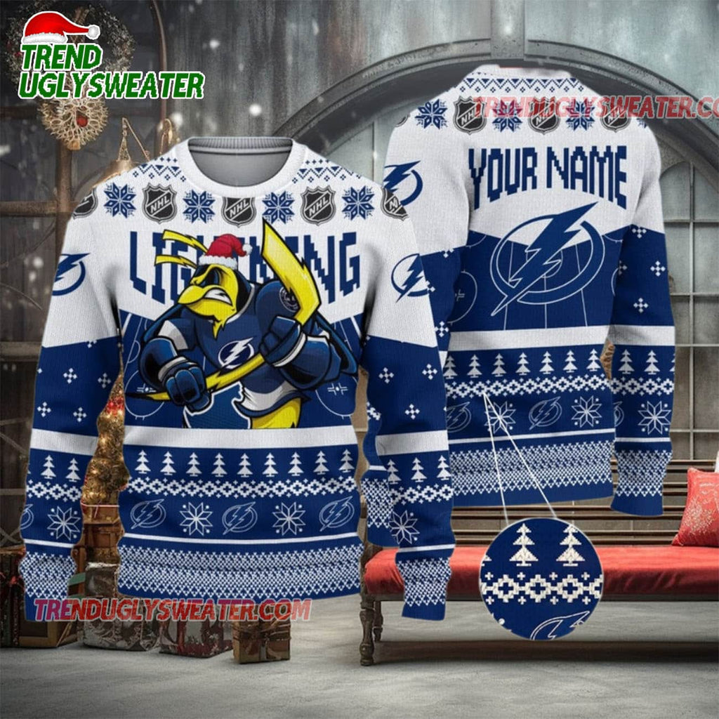NHL Tampa Bay Lightning Mascot Fiery Skates Ugly Christmas Sweater