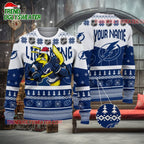 NHL Tampa Bay Lightning Mascot Fiery Skates Ugly Christmas Sweater
