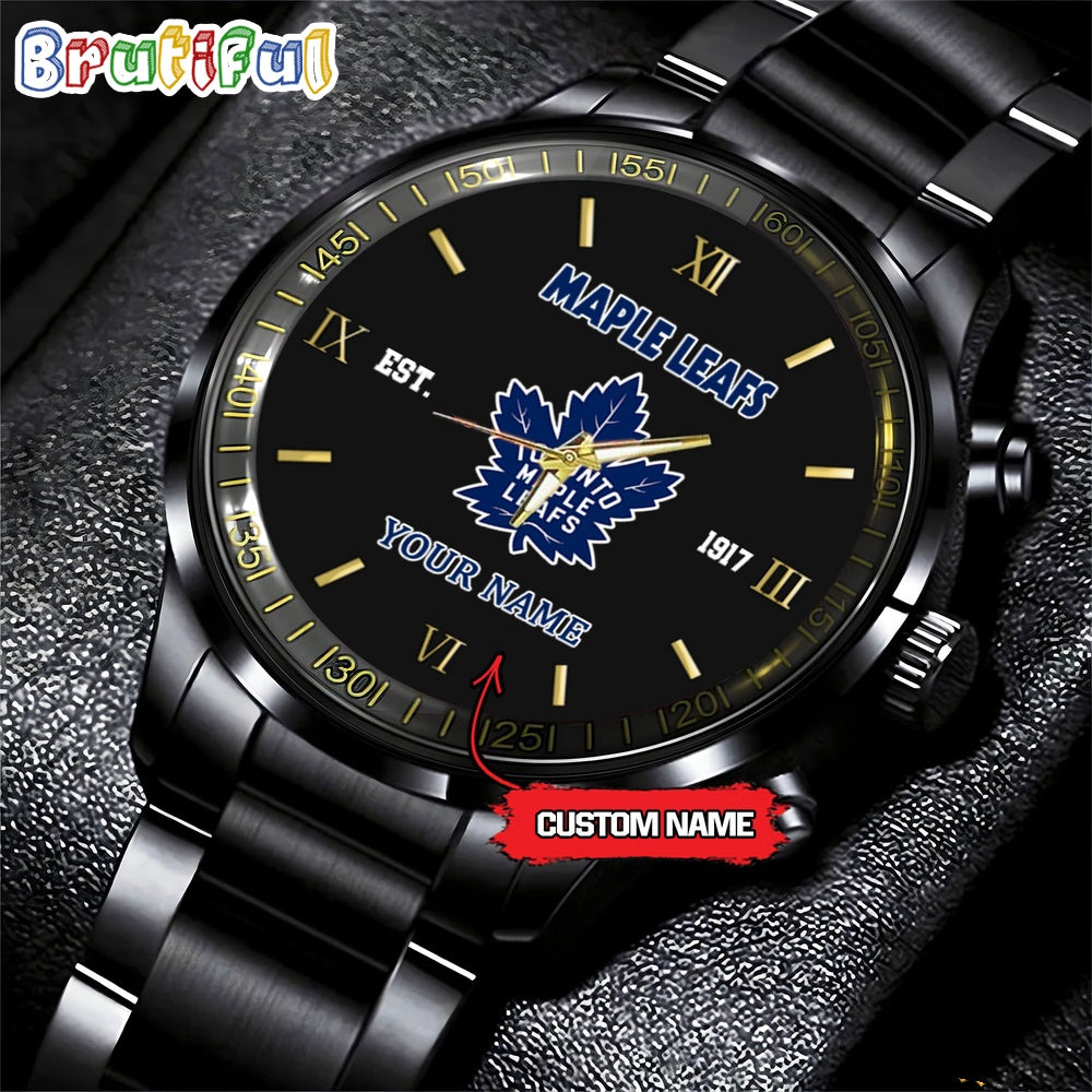 NHL Toronto Maple Leafs Black Fashion Watch Custom Hockey Game Time