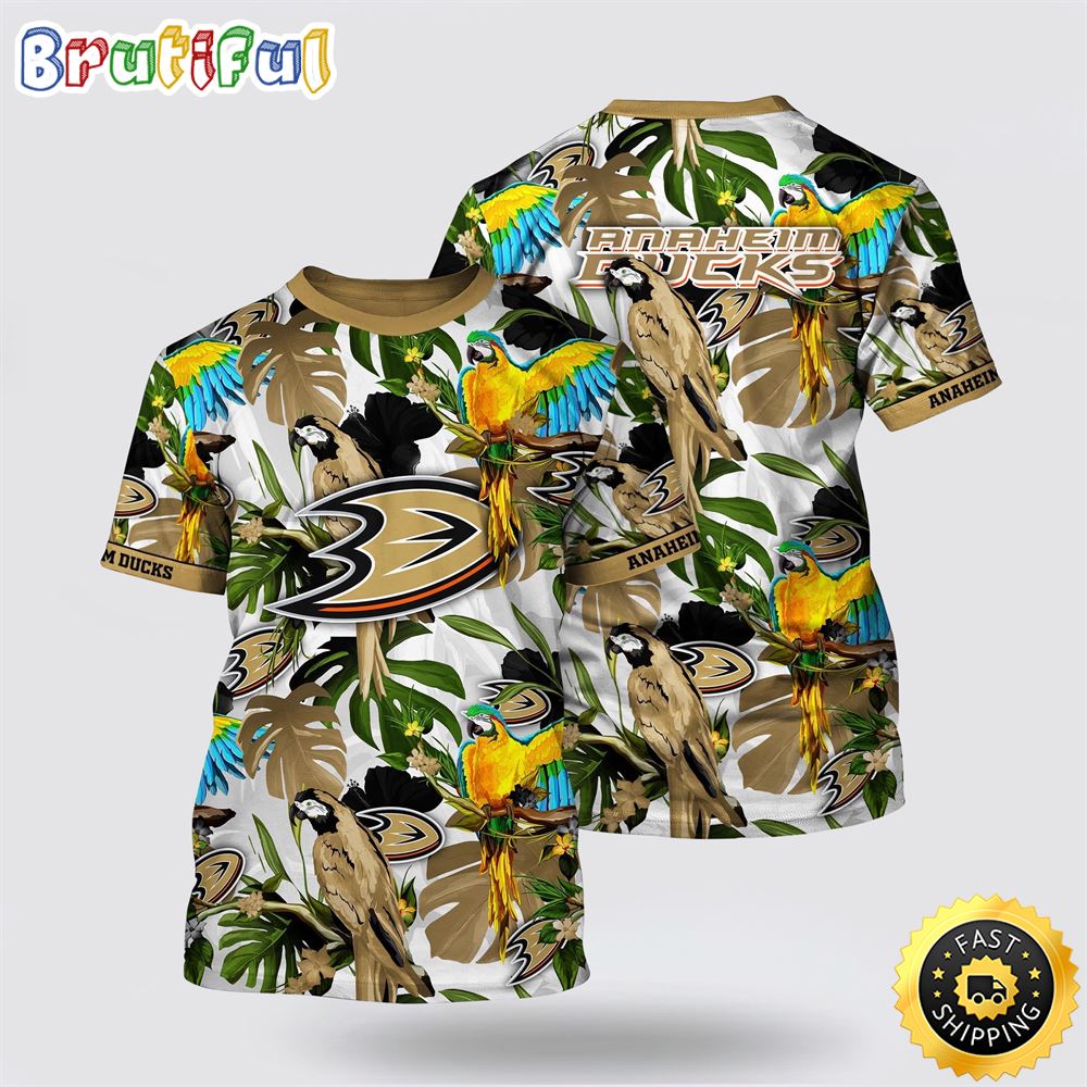 NHL Anaheim Ducks All Over Print T Shirt Tropical Parrot Pattern Summer T Shirt