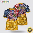 NHL Boston Bruins All Over Print T Shirt With American Independence Day Pattern Summer T Shirt