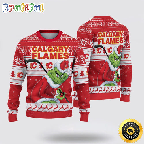 NHL Calgary Flames Ugly Sweater Grinch Christmas Sweater