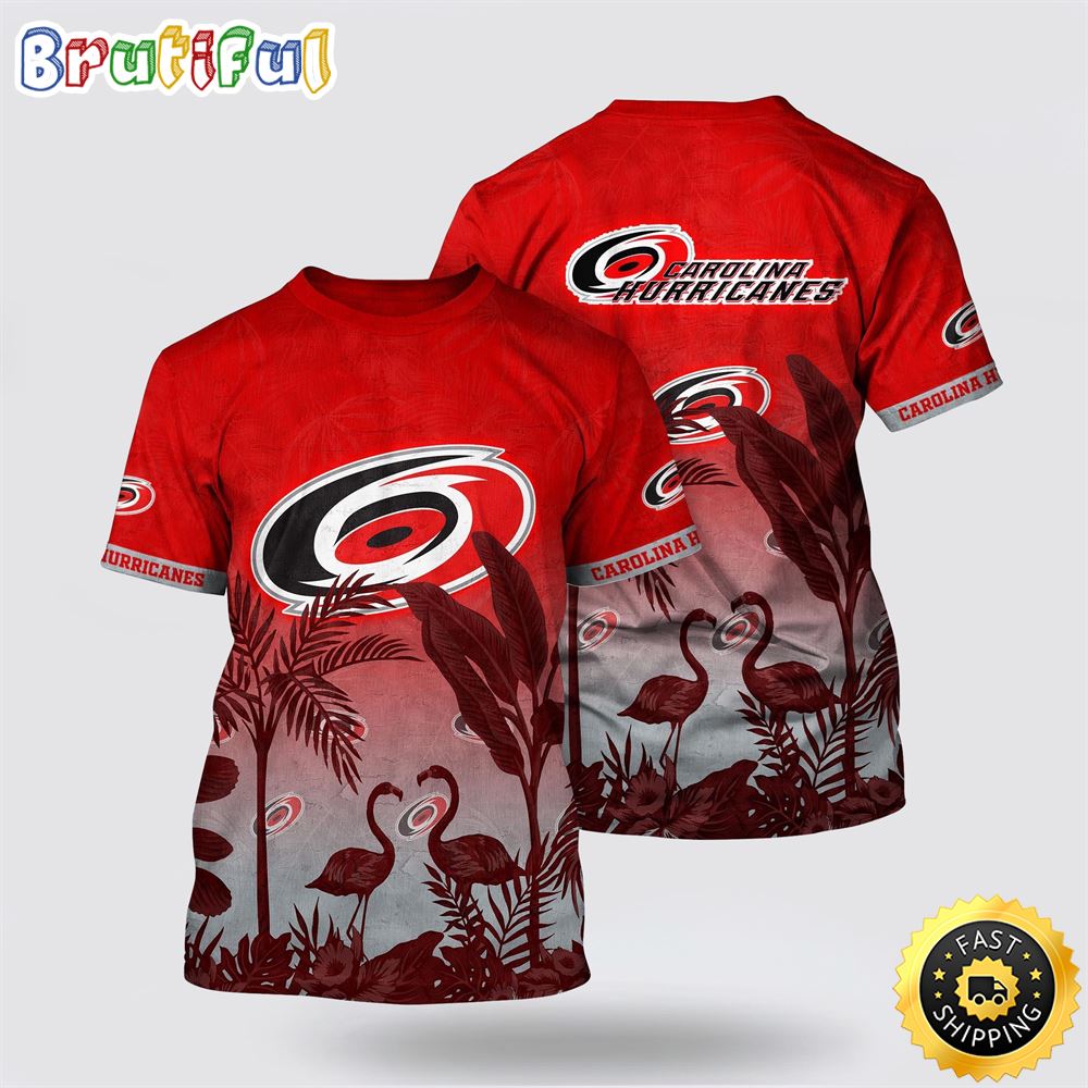 NHL Carolina Hurricanes All Over Print T Shirt Tropical Flamingo Pattern Summer T Shirt