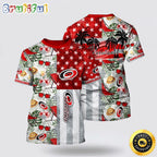 NHL Carolina Hurricanes All Over Print T Shirt Tropical Hat And Glasses Pattern Summer T Shirt