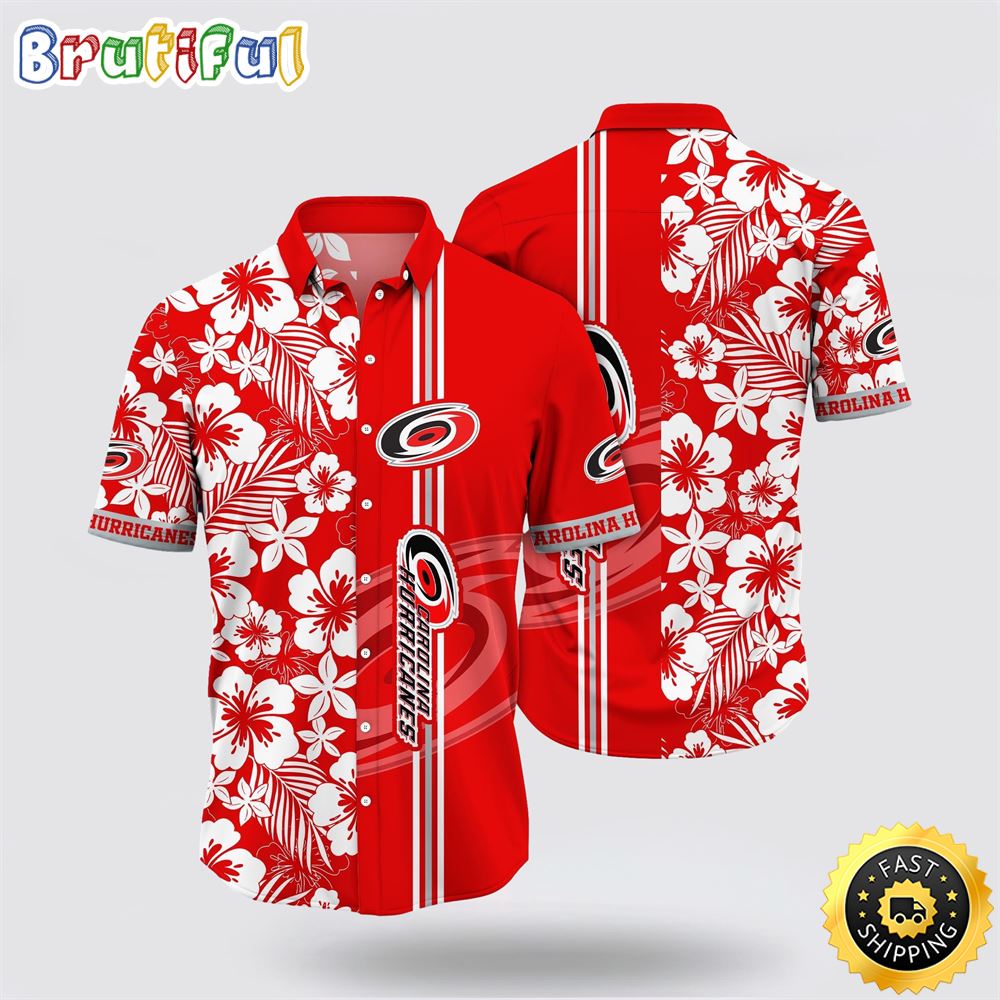 NHL Carolina Hurricanes Hawaiian Shirt Tropical Apricot Blossom Pattern Summer Hawaiian Shirt