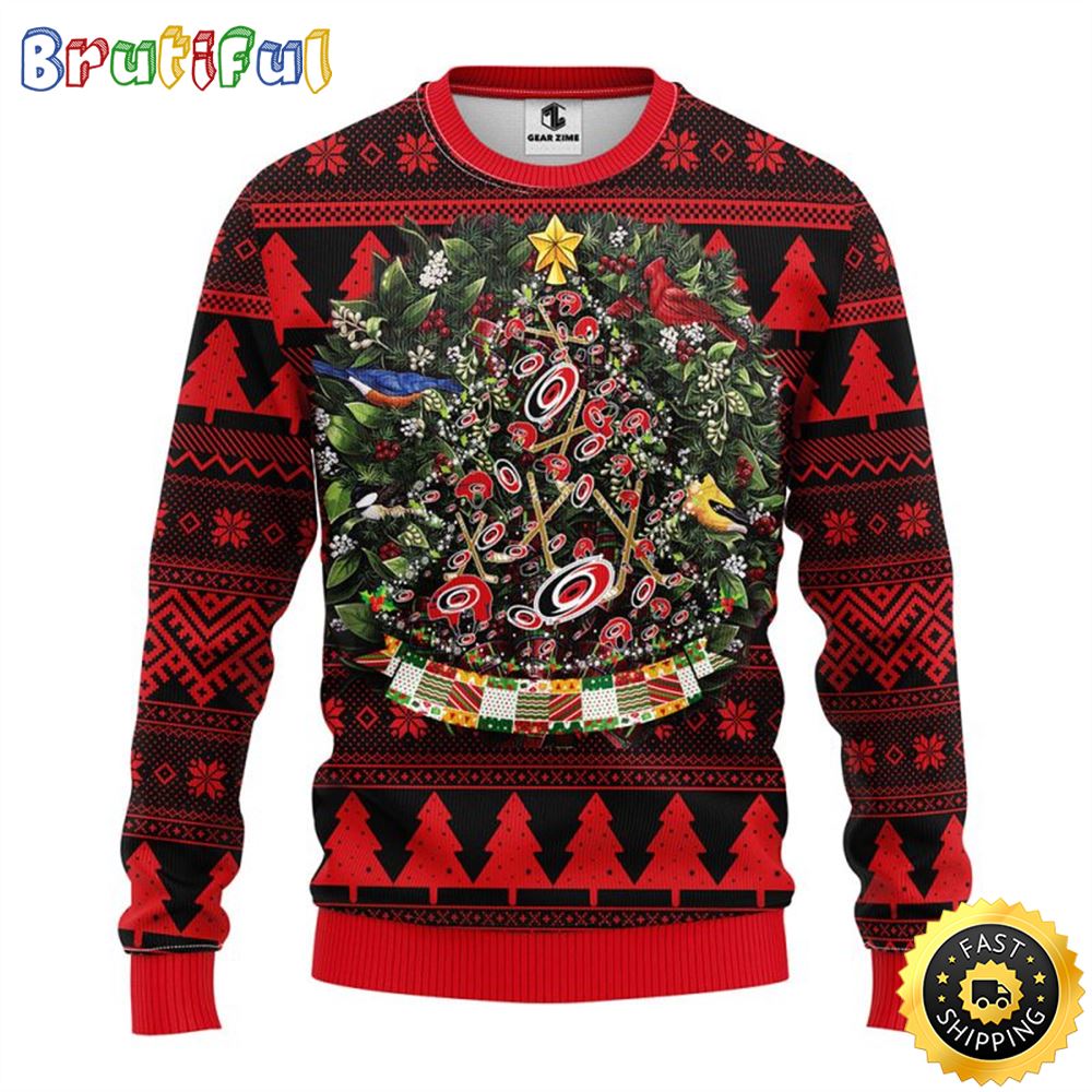 NHL Carolina Hurricanes Ugly Christmas Sweater Ball Pine Tree Christmas Unisex Sweater