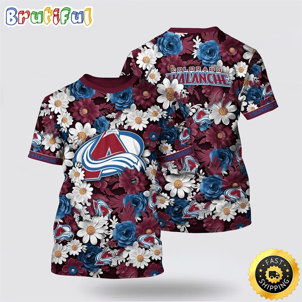 NHL Colorado Avalanche All Over Print T Shirt Tropical Begonia Flower Pattern Summer T Shirt