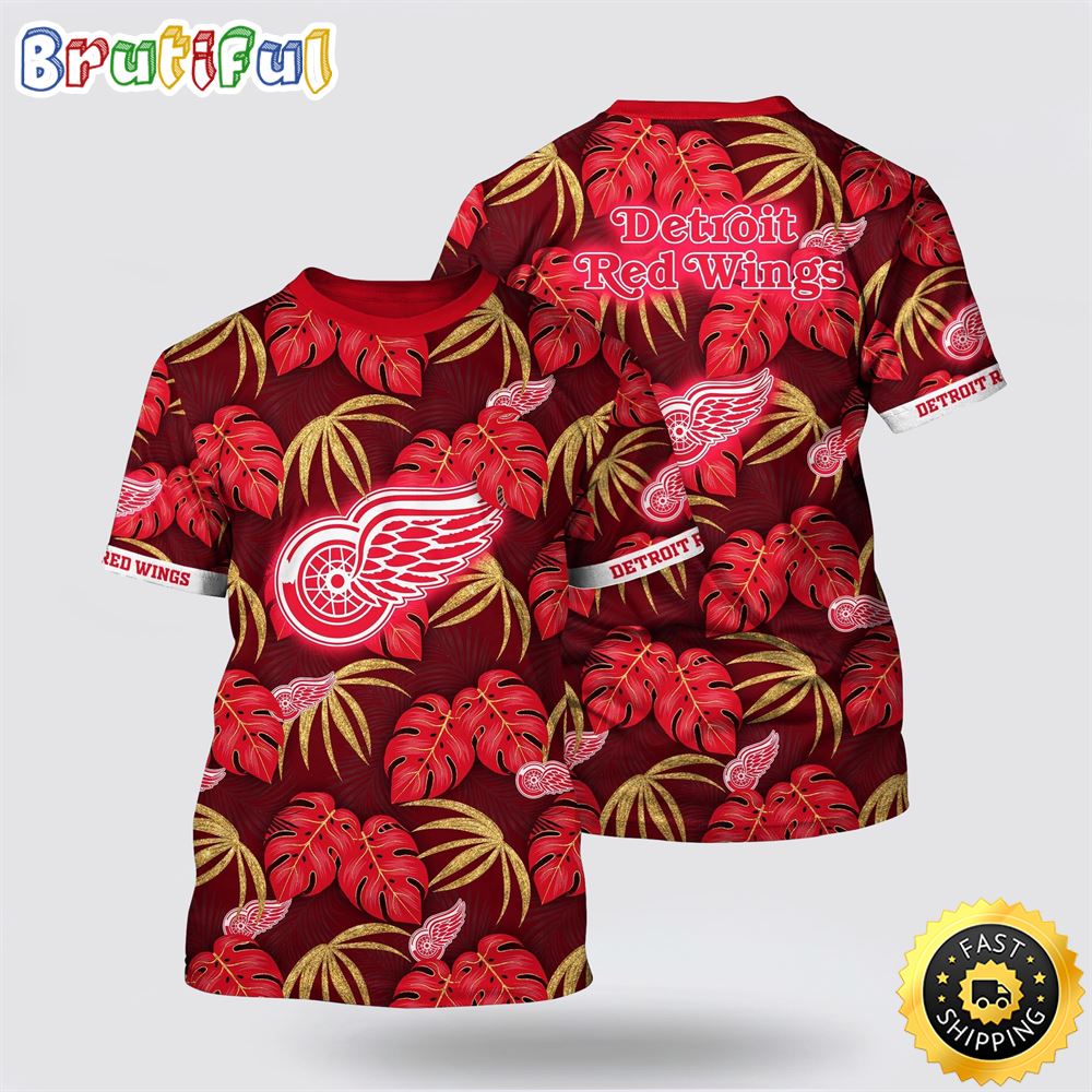 NHL Detroit Red Wings All Over Print T Shirt Tropical Motifs Summer T Shirt