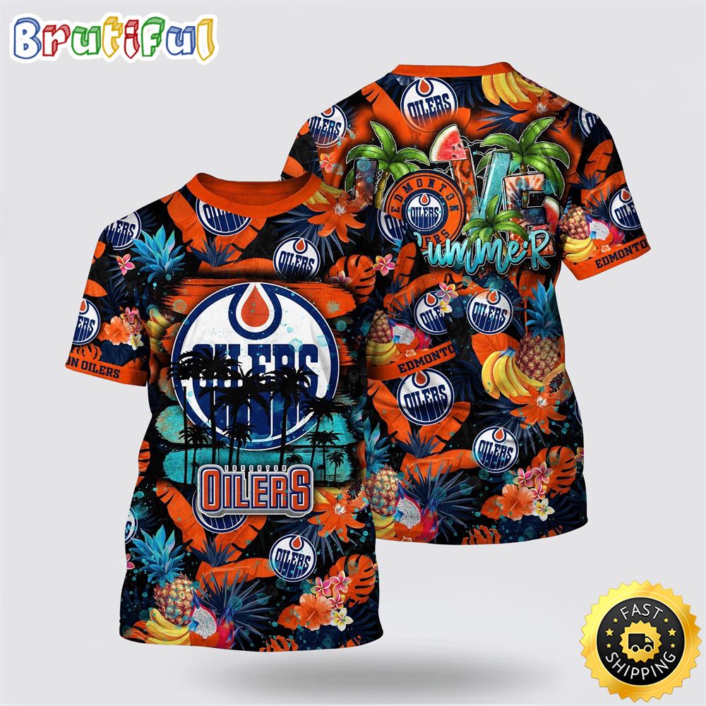 NHL Edmonton Oilers All Over Print T Shirt With Tropical Fruits Summer T Shirt
