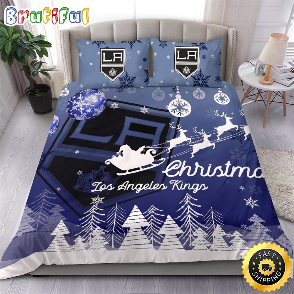 NHL Los Angeles Kings Bedding Sets Santa Claus Sleigh And Reindeer Christmas Bedding Sets Quilt Bedding Sets