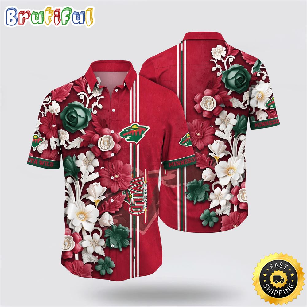 NHL Minnesota Wild Hawaiian Shirt Tropical Hepatica Floral Pattern Summer Hawaiian Shirt