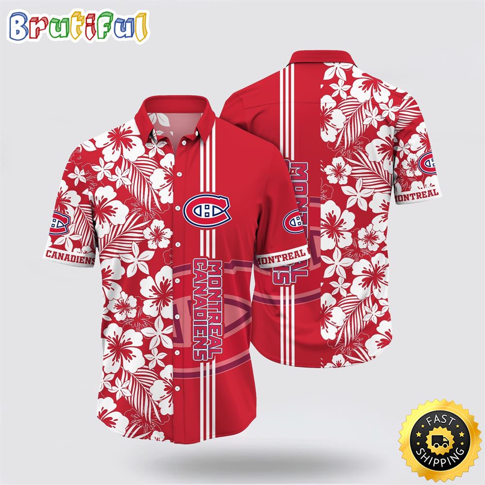 NHL Montreal Canadiens Hawaiian Shirt Tropical Apricot Blossom Pattern Summer Hawaiian Shirt