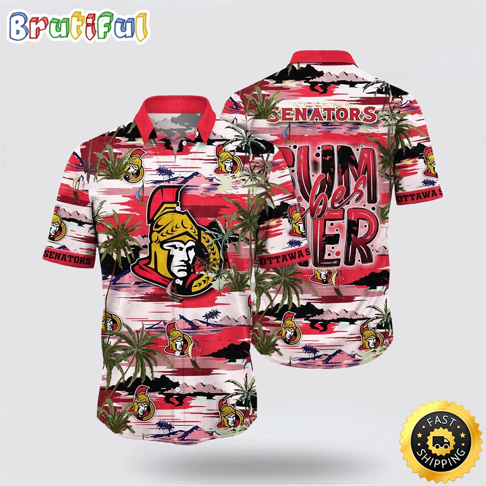 NHL Ottawa Senators Hawaiian Shirt Tropical Desert Island Motif Summer Hawaiian Shirt
