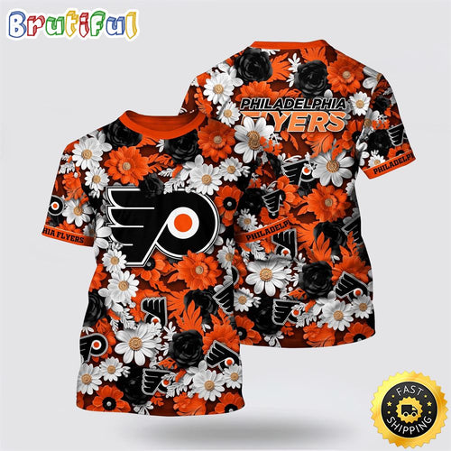NHL Philadelphia Flyers All Over Print T Shirt Tropical Begonia Flower Pattern Summer T Shirt