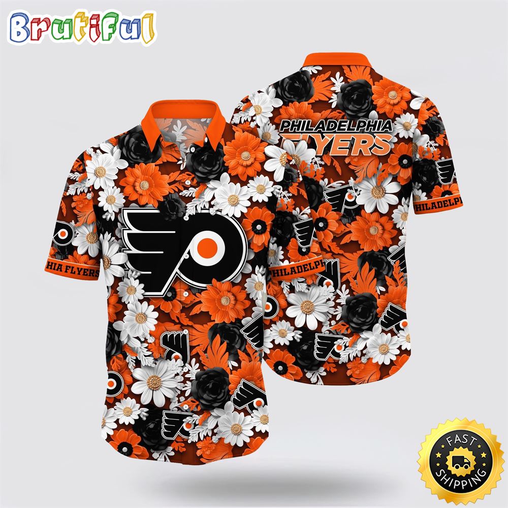 NHL Philadelphia Flyers Hawaiian Shirt Tropical Begonia Flower Pattern Summer Hawaiian Shirt