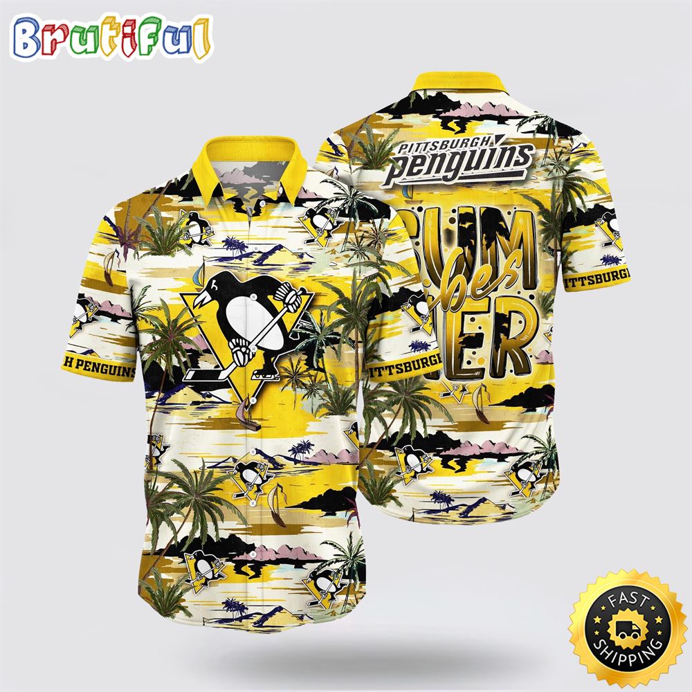 NHL Pittsburgh Penguins Hawaiian Shirt Tropical Desert Island Motif Summer Hawaiian Shirt