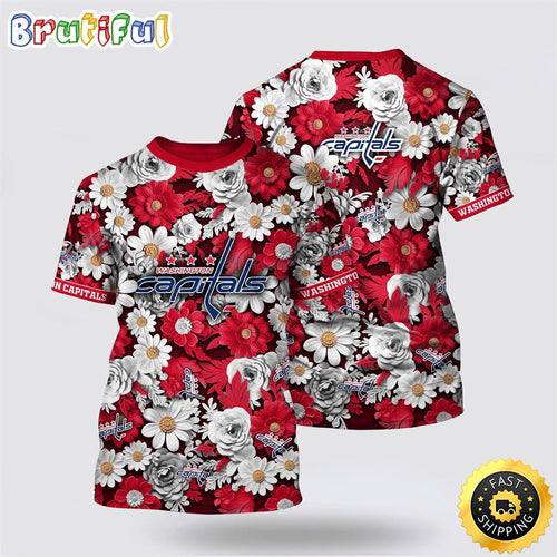 NHL Washington Capitals All Over Print T Shirt Tropical Begonia Flower Pattern Summer T Shirt