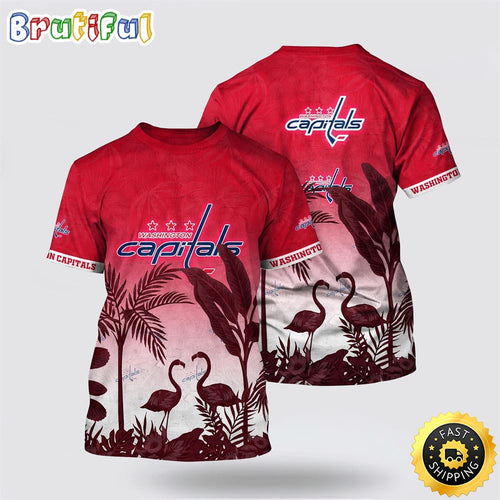NHL Washington Capitals All Over Print T Shirt Tropical Flamingo Pattern Summer T Shirt