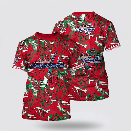 NHL Washington Capitals All Over Print T Shirt Tropical Leaf Pattern Summer T Shirt