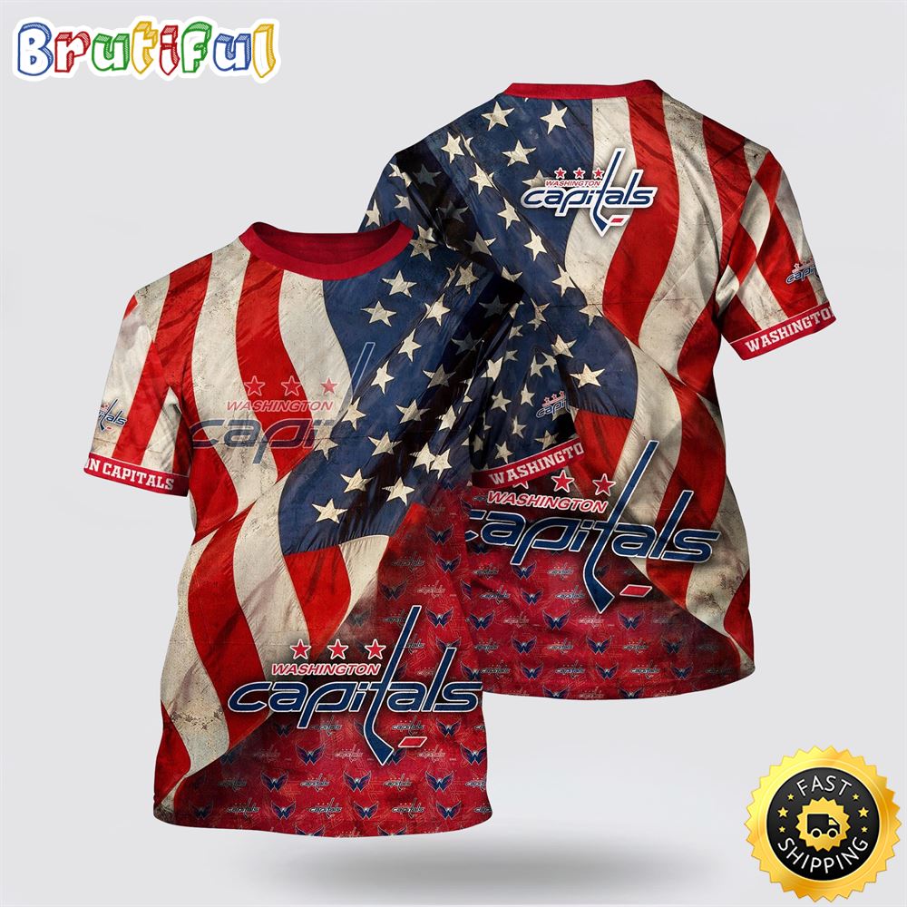 NHL Washington Capitals All Over Print T Shirt With American Flag Pattern Summer T Shirt