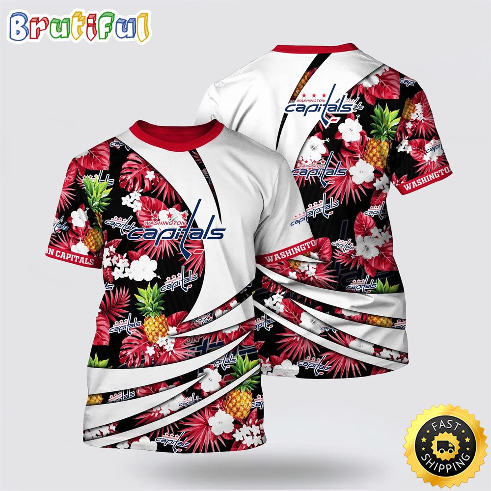 NHL Washington Capitals All Over Print T Shirt With Tropical Pineapple Summer T Shirt
