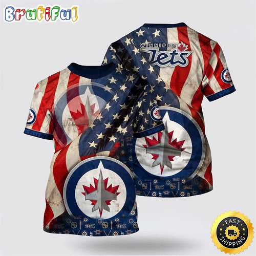 NHL Winnipeg Jets All Over Print T Shirt With American Flag Pattern Summer T Shirt