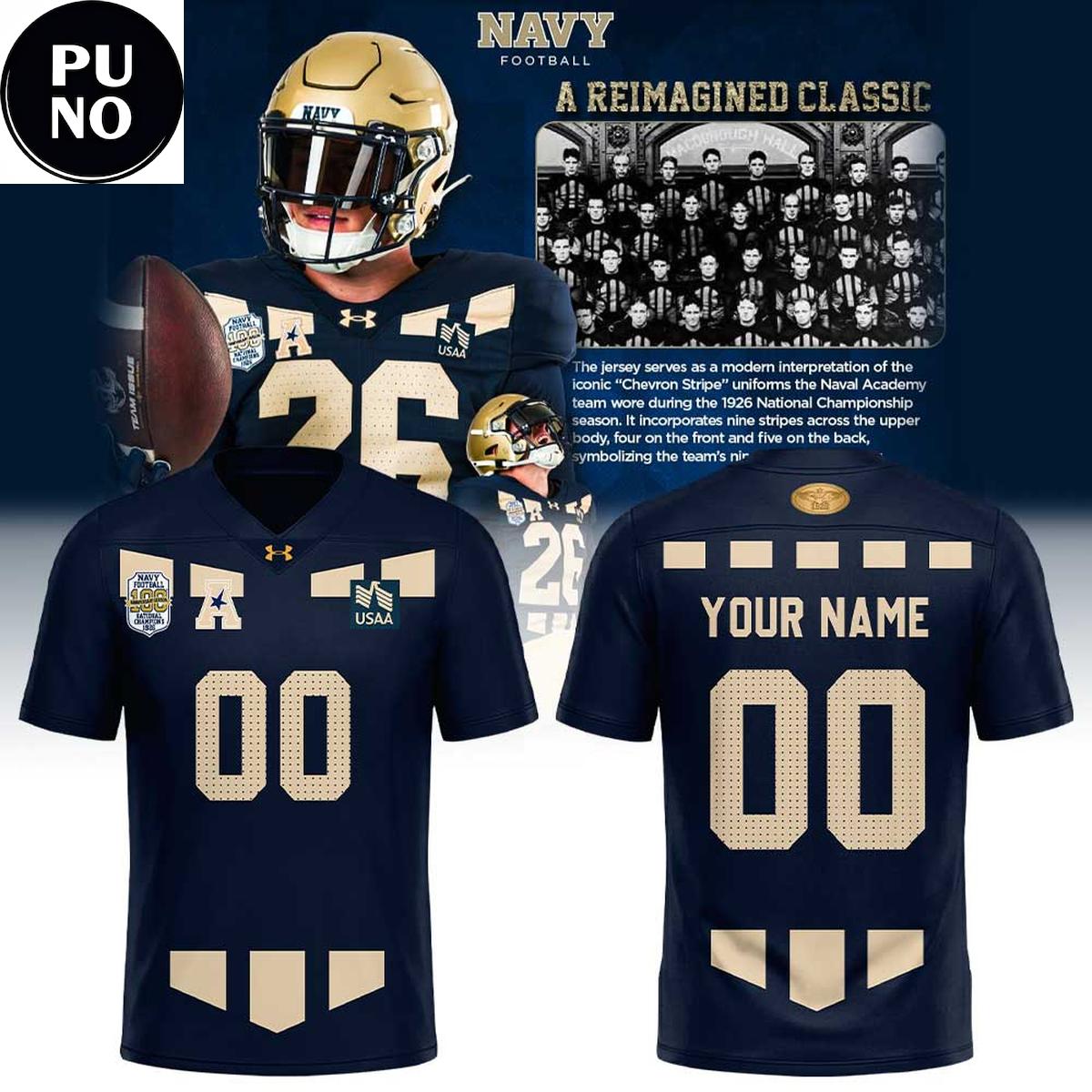 Navy Under Armour 100th Anniversary 2026 Replica Personalized Football Jersey
