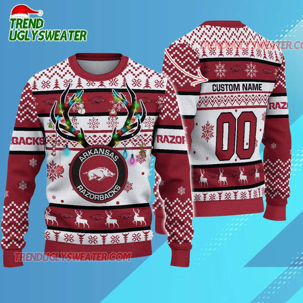 Personalized Ncaa Arkansas Razorbacks Special Reindeer Light Ugly Christmas Sweater