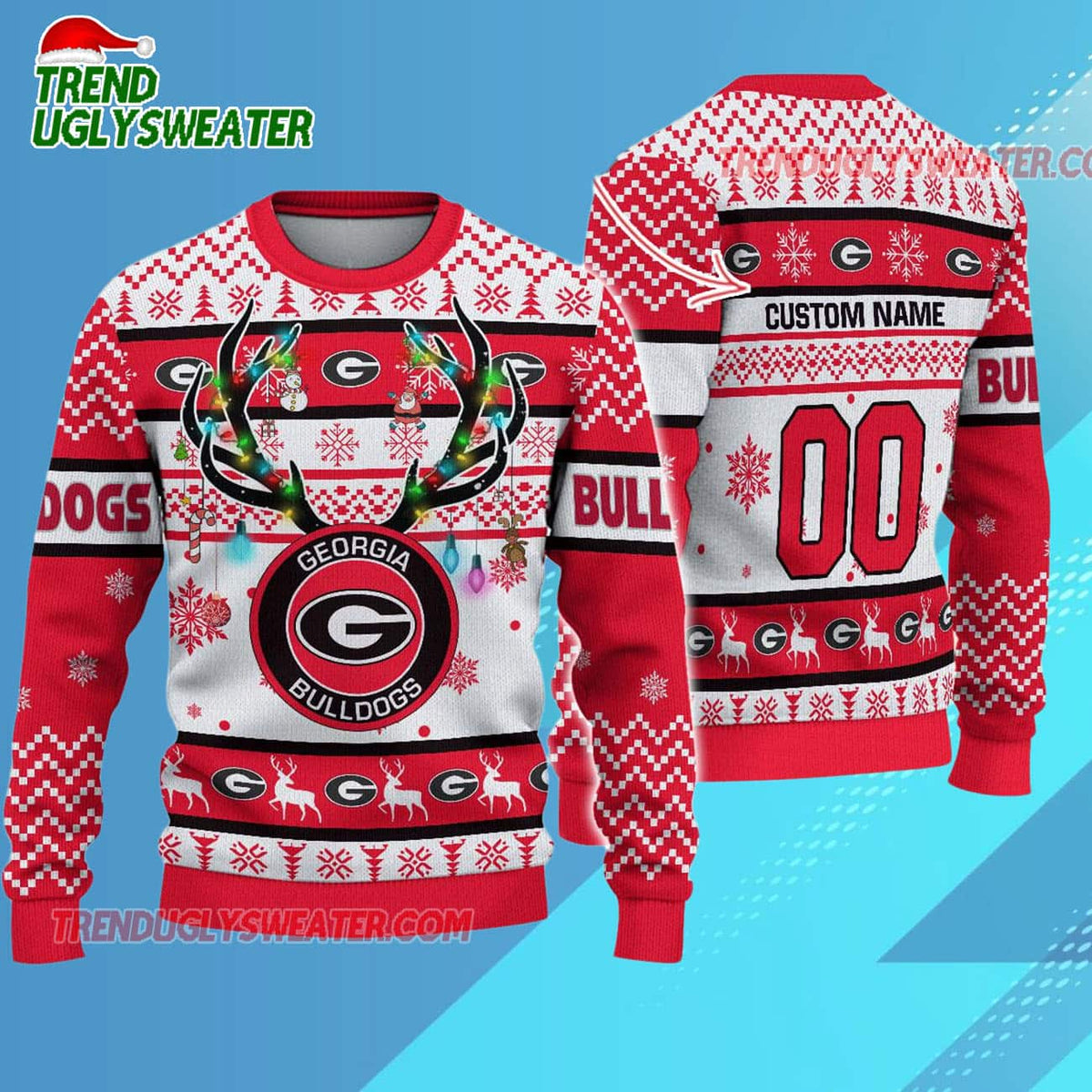 Personalized Ncaa Georgia Bulldogs Special Reindeer Light Ugly Christmas Sweater