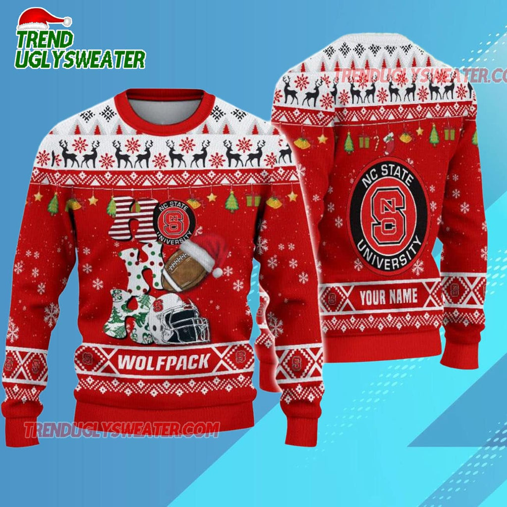 Ncaa Nc State Wolfpack Football Ho Ho Ho Ugly Christmas Sweater
