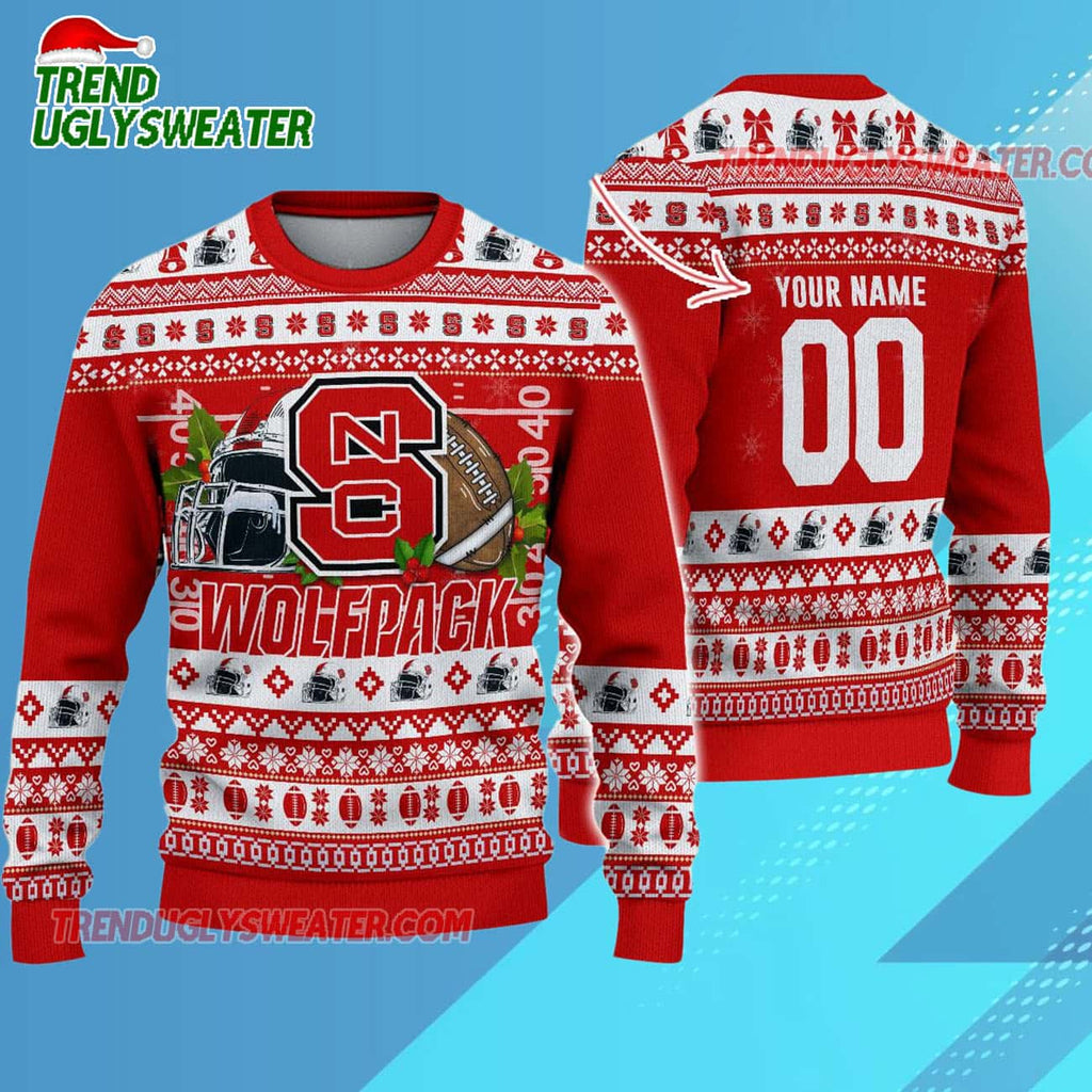 Ncaa Nc State Wolfpack Logo Team Football Custom Christmas Ugly Sweater