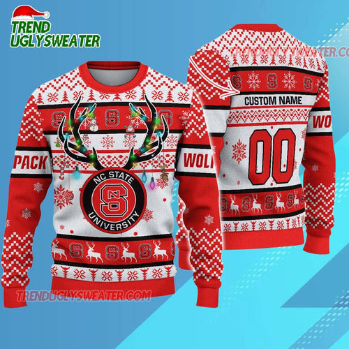 Personalized Ncaa Nc State Wolfpack Special Reindeer Light Ugly Christmas Sweater