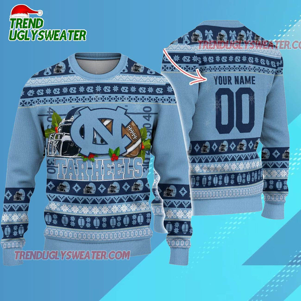 Ncaa North Carolina Tar Heels Logo Team Football Custom Christmas Ugly Sweater