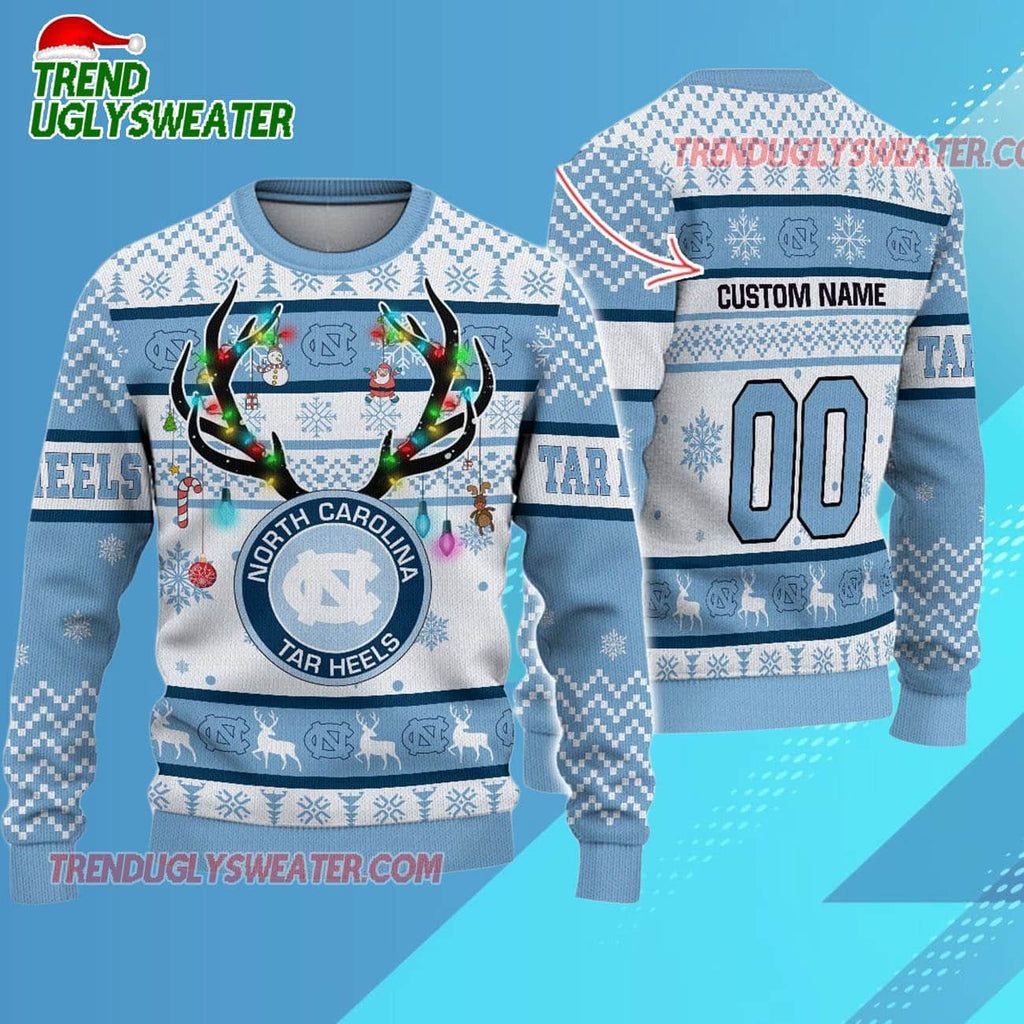 Personalized Ncaa North Carolina Tar Heels Special Reindeer Light Ugly Christmas Sweater