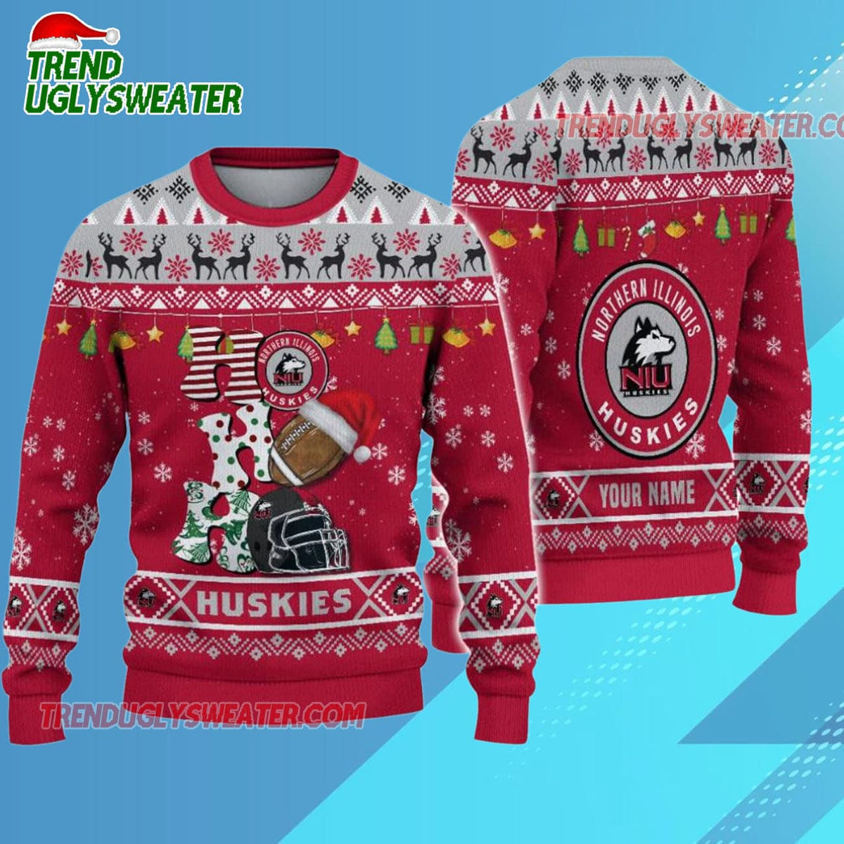 Ncaa Northern Illinois Huskies Football Ho Ho Ho Ugly Christmas Sweater