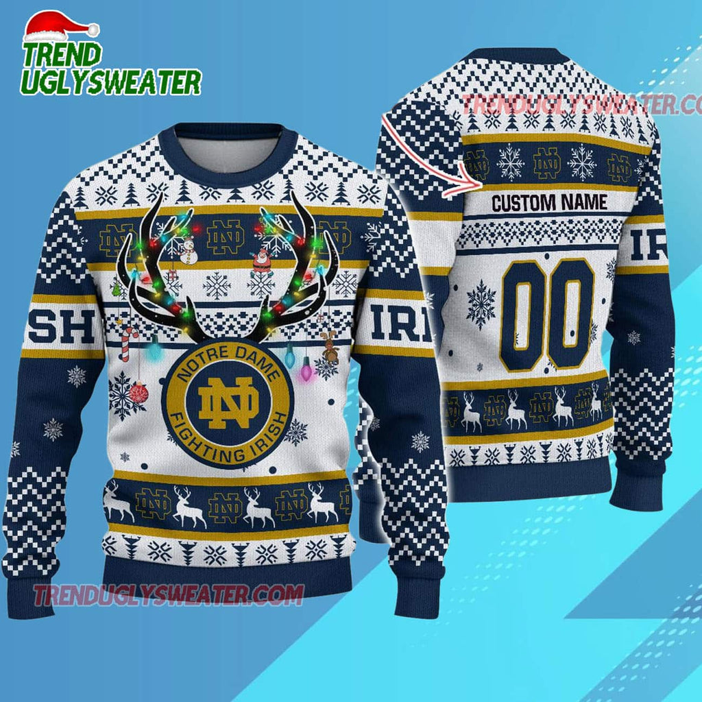 Personalized Ncaa Notre Dame Fighting Irish Special Reindeer Light Ugly Christmas Sweater