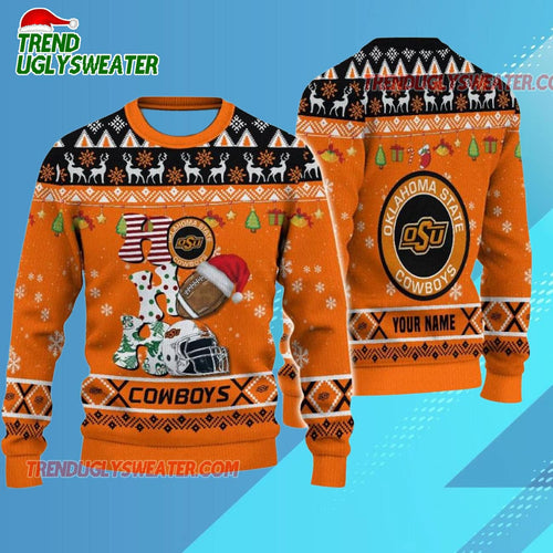 Ncaa Oklahoma State Cowboys Football Ho Ho Ho Ugly Christmas Sweater